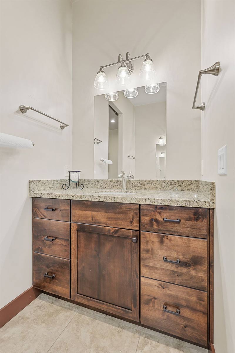 Flagstaff Bathroom Renovation Granite Vanity with Custom Cabinet & Lighting